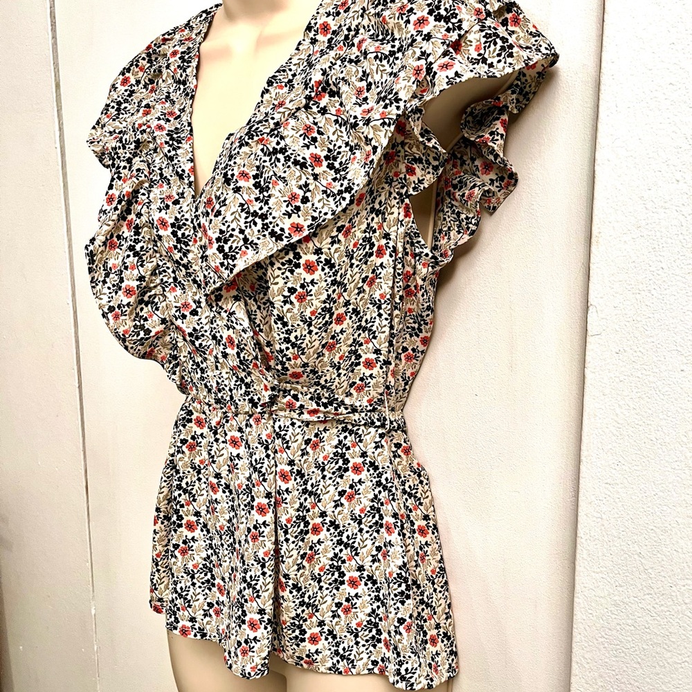 Max Studio Flirty Floral Ruffle Blouse Tunic - Picture 2 of 11